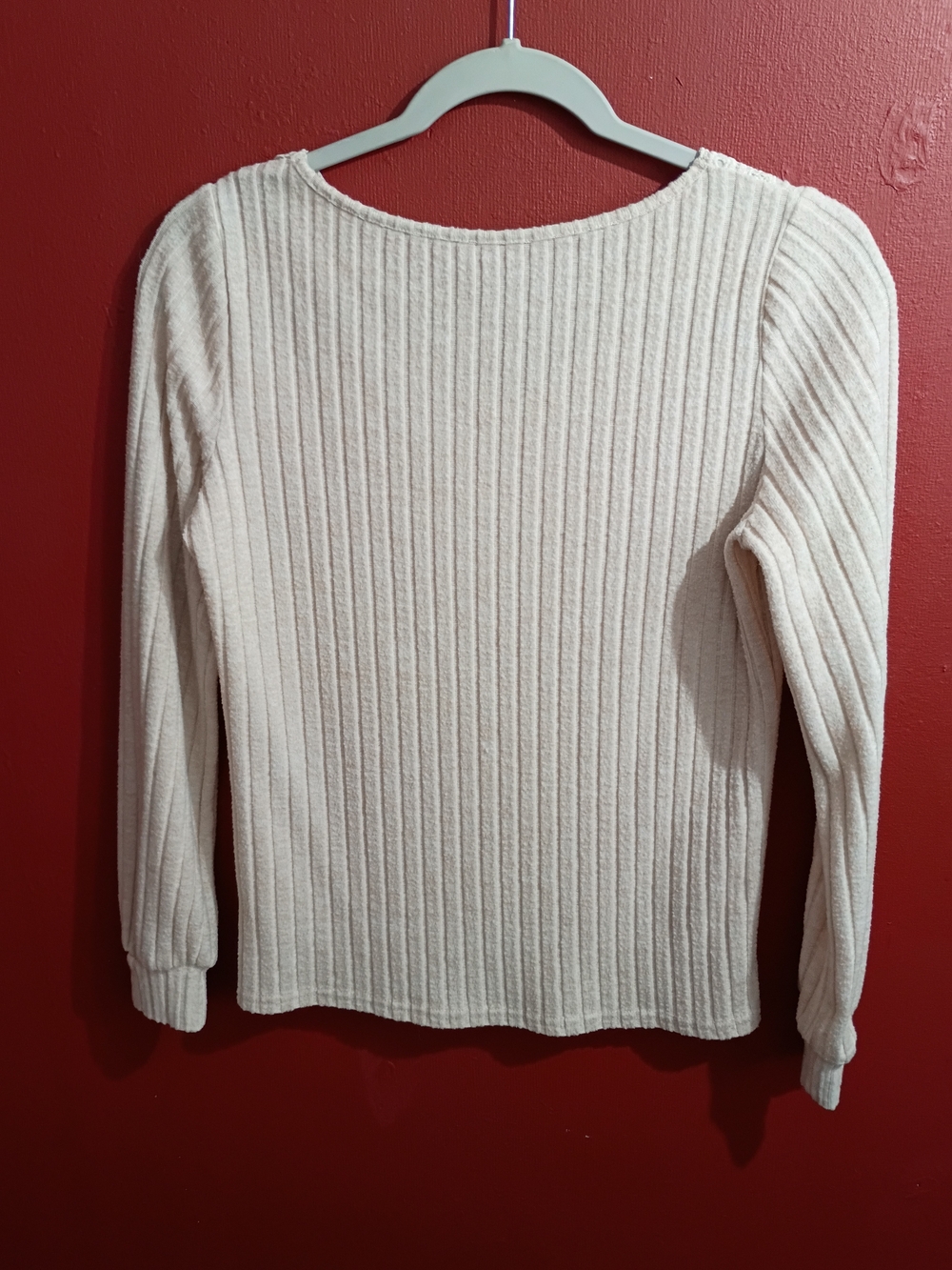 Women’s Long Sleeve Lace-Trim Ribbed Top - Cream - Picture 7 of 10
